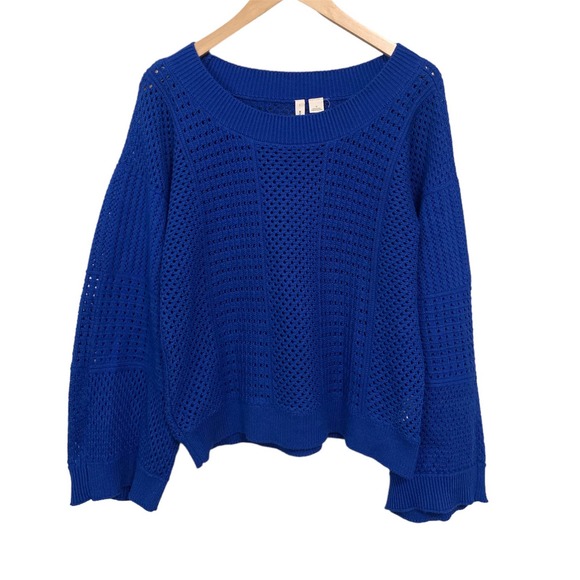 Anthropologie Sweaters - Anthropologie Maeve Royal Blue Eyelet Knitted Balloon Sleeve Sweater Small